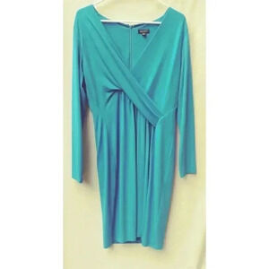 Tahari Women's Blue Long Sleeve Twist Waist Dress Sz Lg
